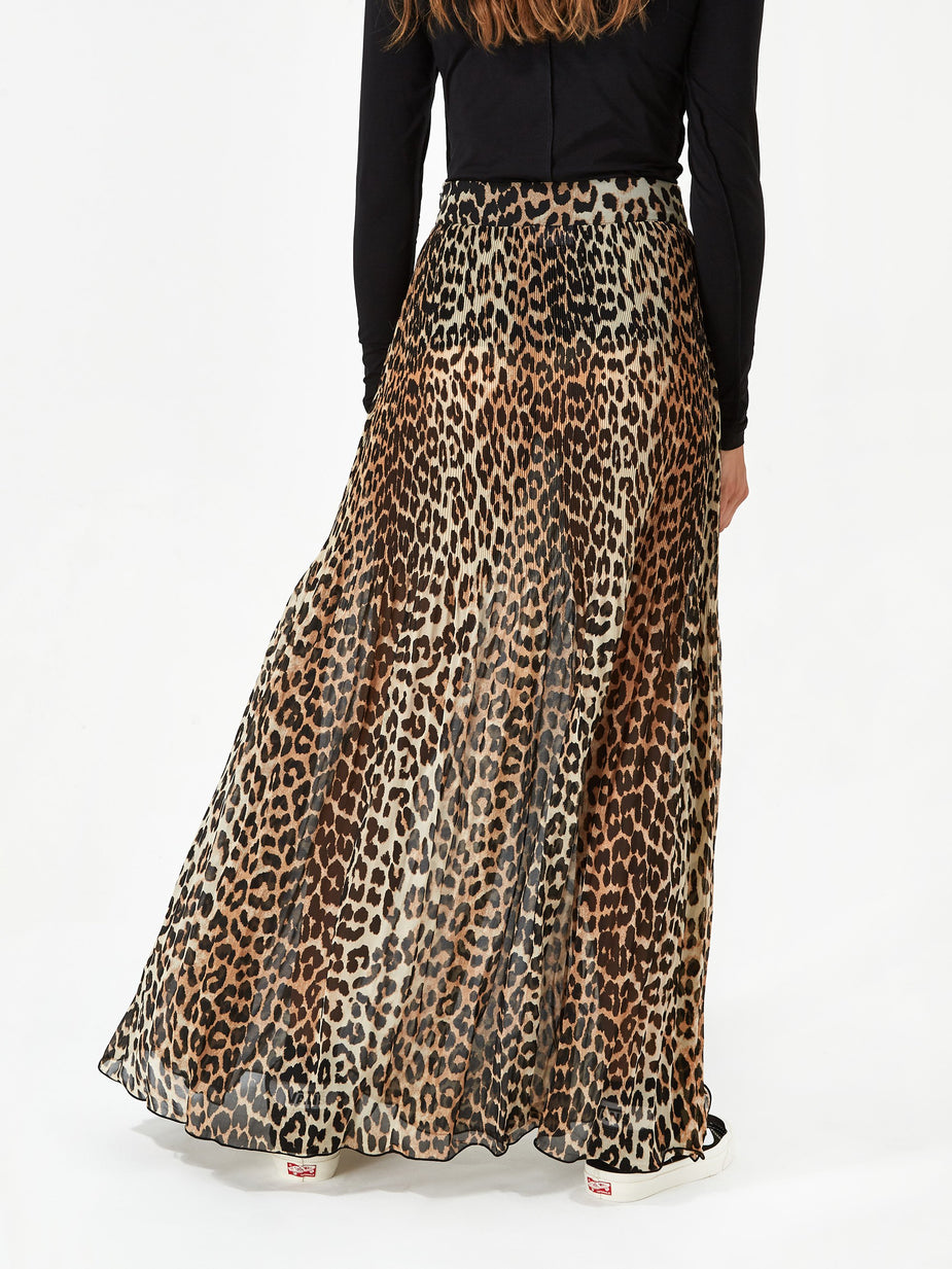 Ganni Ganni Pleated Georgette Skirt - Leopard - Animal Print