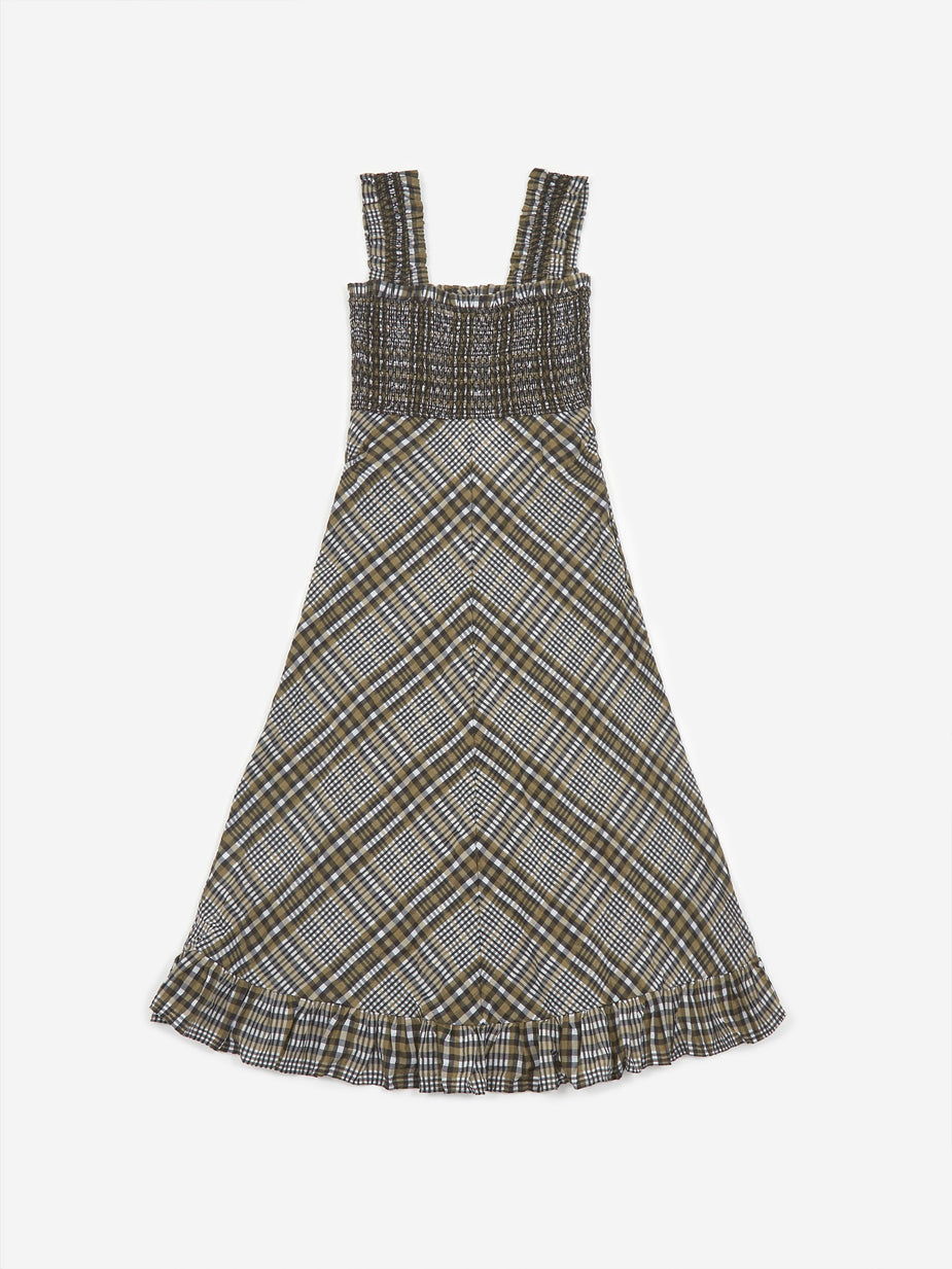 Ganni Ganni Cotton Seersucker Check Dress - Kalamata - Green