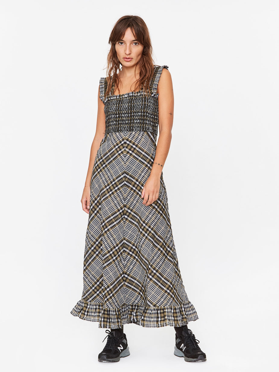 Ganni Ganni Cotton Seersucker Check Dress - Kalamata - Green