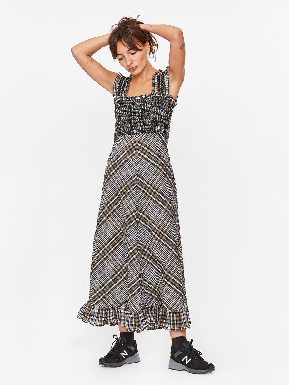 Ganni Ganni Cotton Seersucker Check Dress - Kalamata - Green