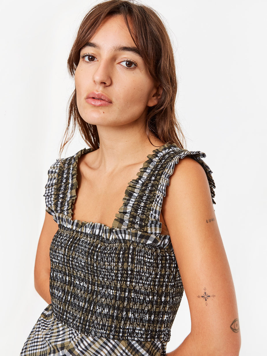 Ganni Ganni Cotton Seersucker Check Dress - Kalamata - Green