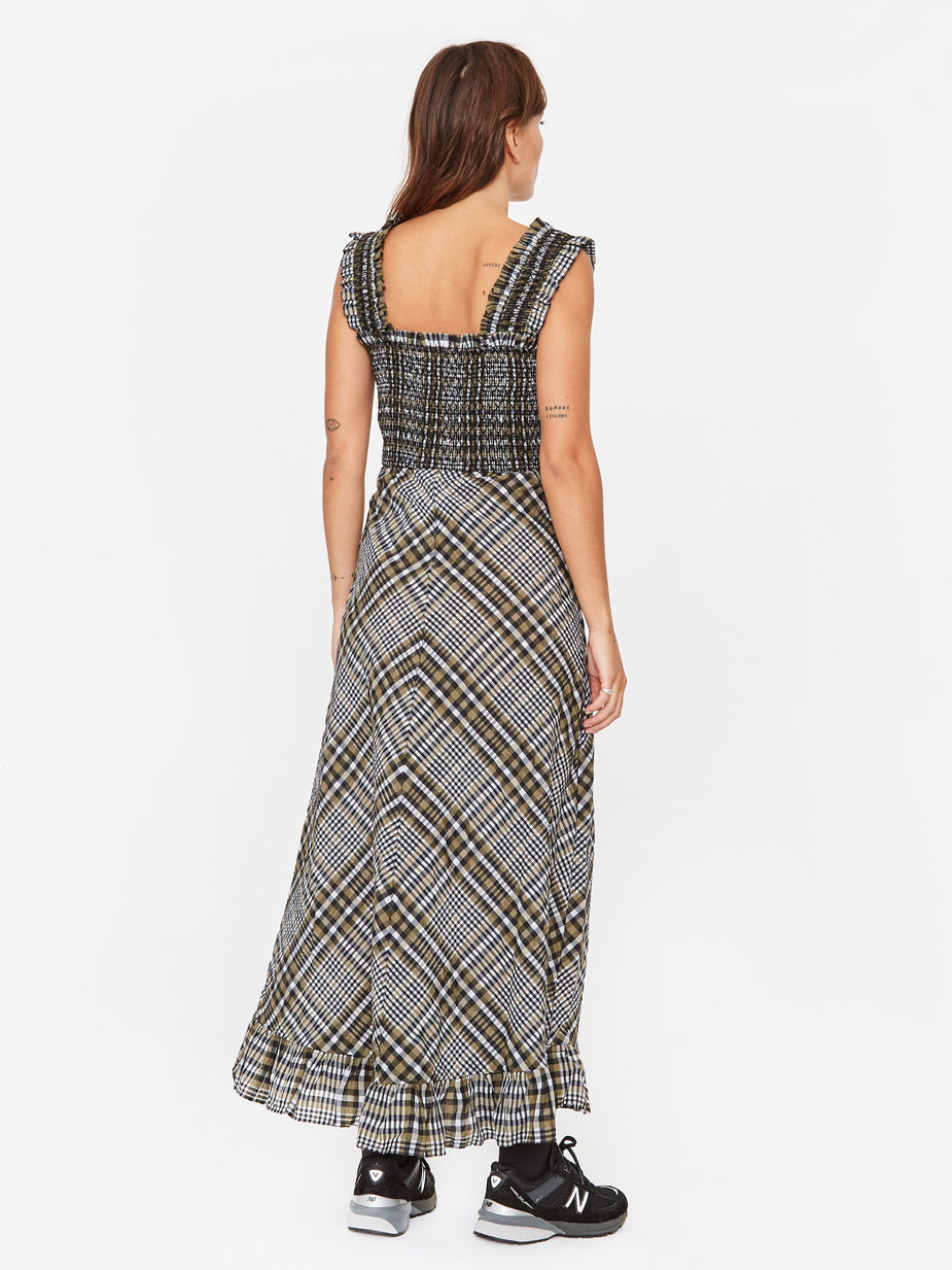 Ganni Ganni Cotton Seersucker Check Dress - Kalamata - Green