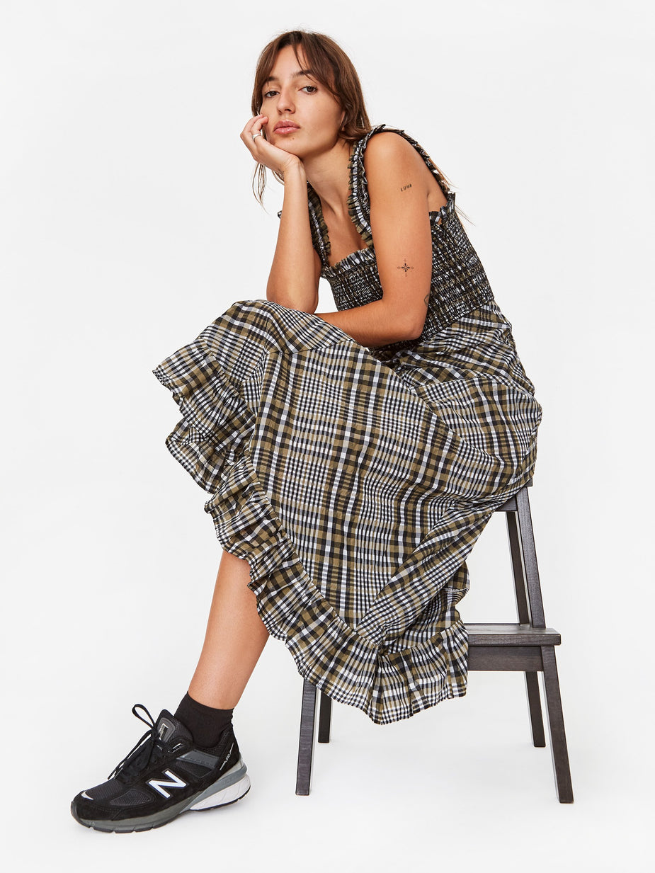 Ganni Ganni Cotton Seersucker Check Dress - Kalamata - Green