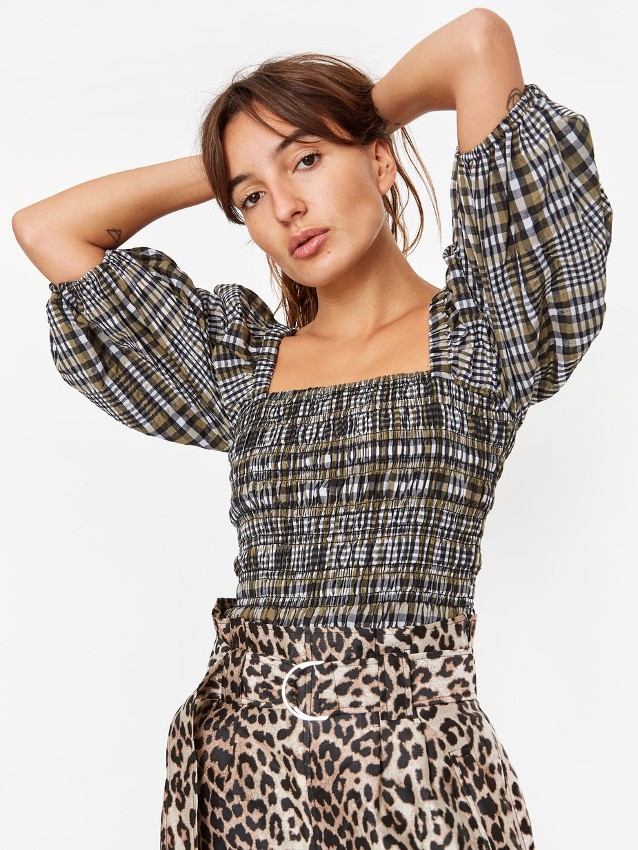 Ganni Ganni Seersucker Check Top - Kalamata - Green