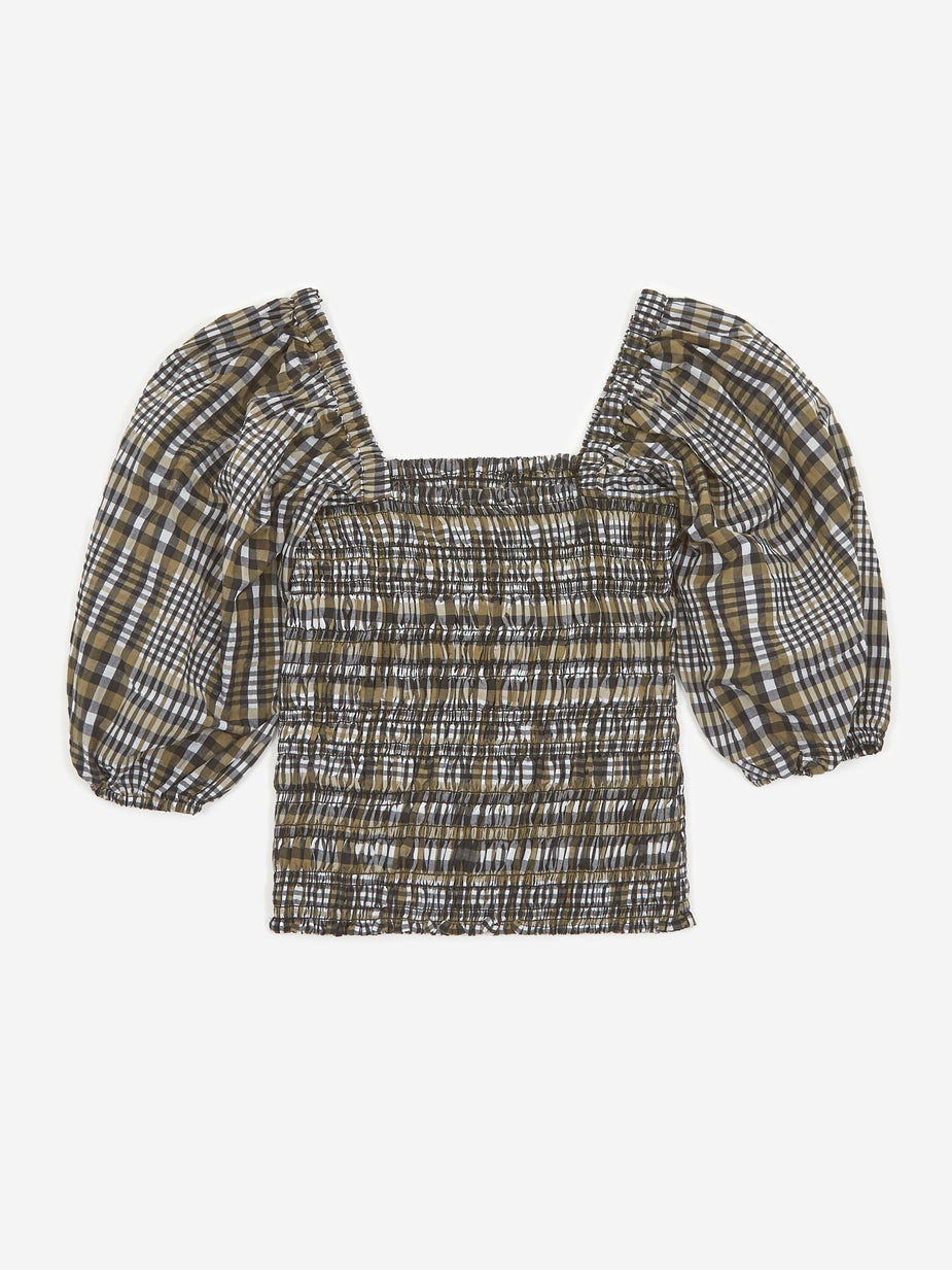Ganni Ganni Seersucker Check Top - Kalamata - Green