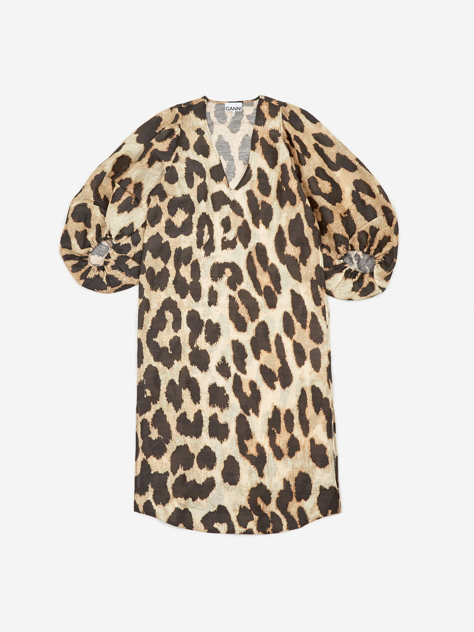 Ganni Ganni Silk Linen Dress - Maxi Leopard - Animal Print