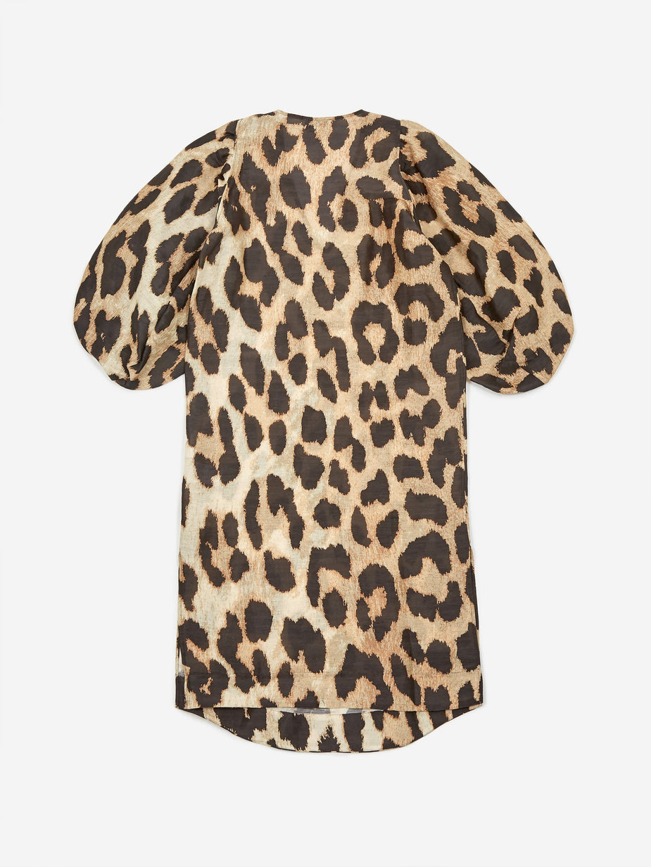 Ganni Ganni Silk Linen Dress - Maxi Leopard - Animal Print
