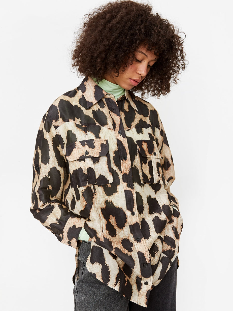 Ganni Ganni Silk Linen Shirt - Maxi Leopard - Animal Print