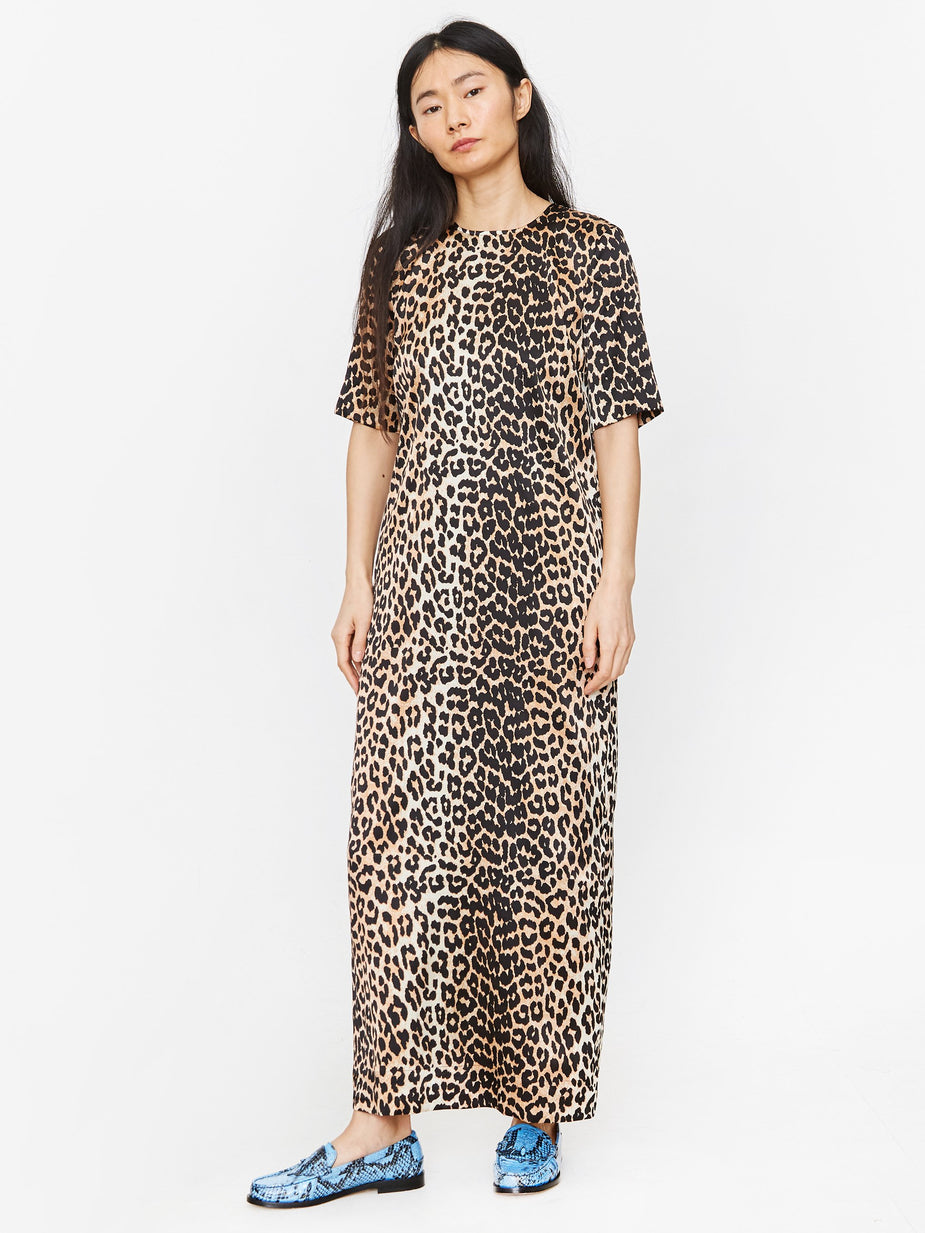 Ganni Ganni Silk Stretch Satin Dress - Leopard - Animal Print