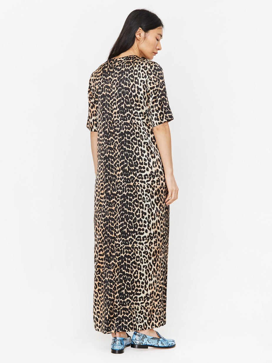 Ganni Ganni Silk Stretch Satin Dress - Leopard - Animal Print