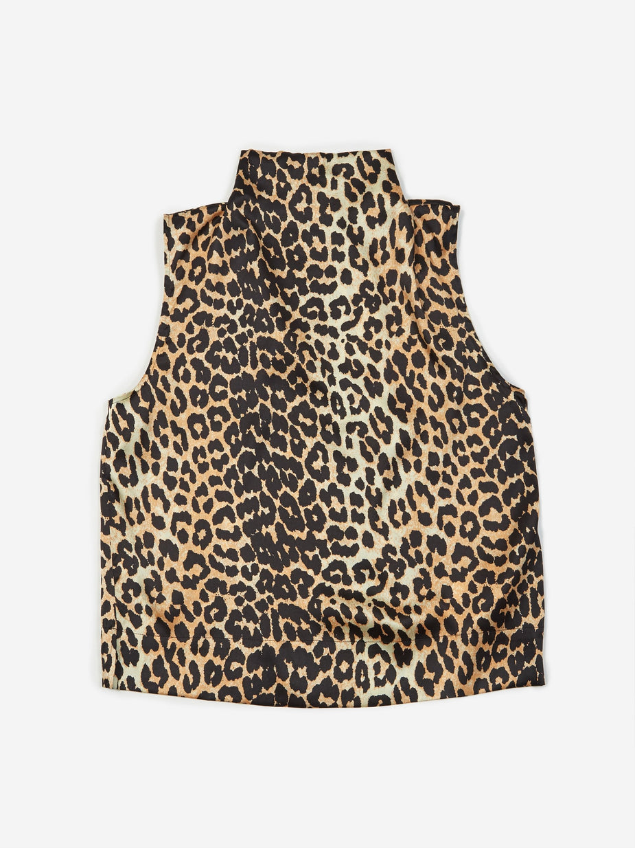 Ganni Ganni Silk Stretch Satin Top - Leopard - Animal Print