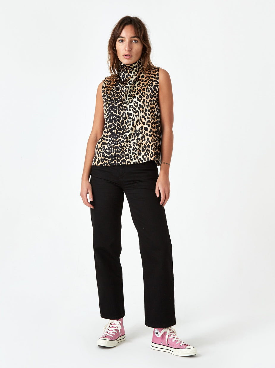 Ganni Ganni Silk Stretch Satin Top - Leopard - Animal Print