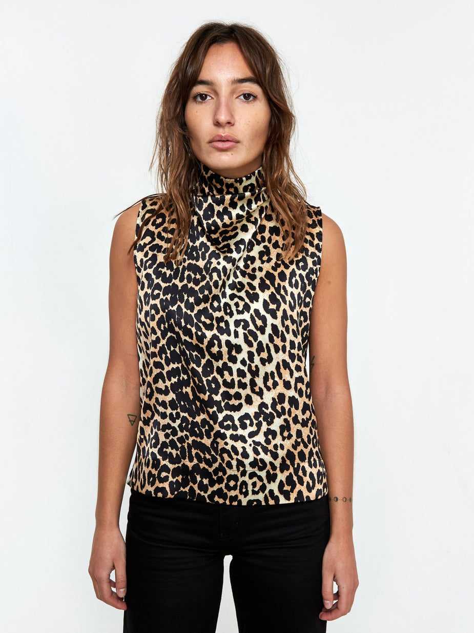 Ganni Ganni Silk Stretch Satin Top - Leopard - Animal Print
