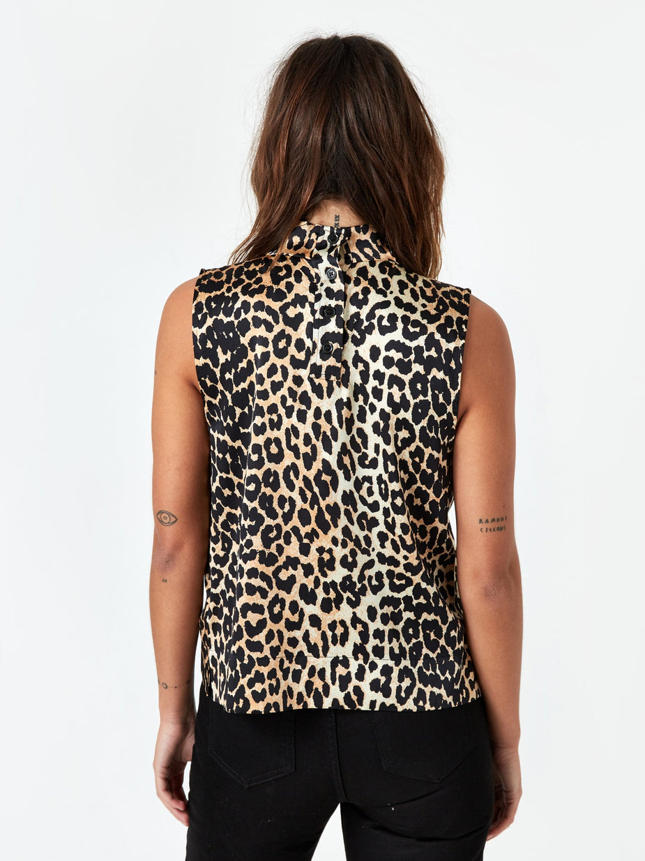 Ganni Ganni Silk Stretch Satin Top - Leopard - Animal Print