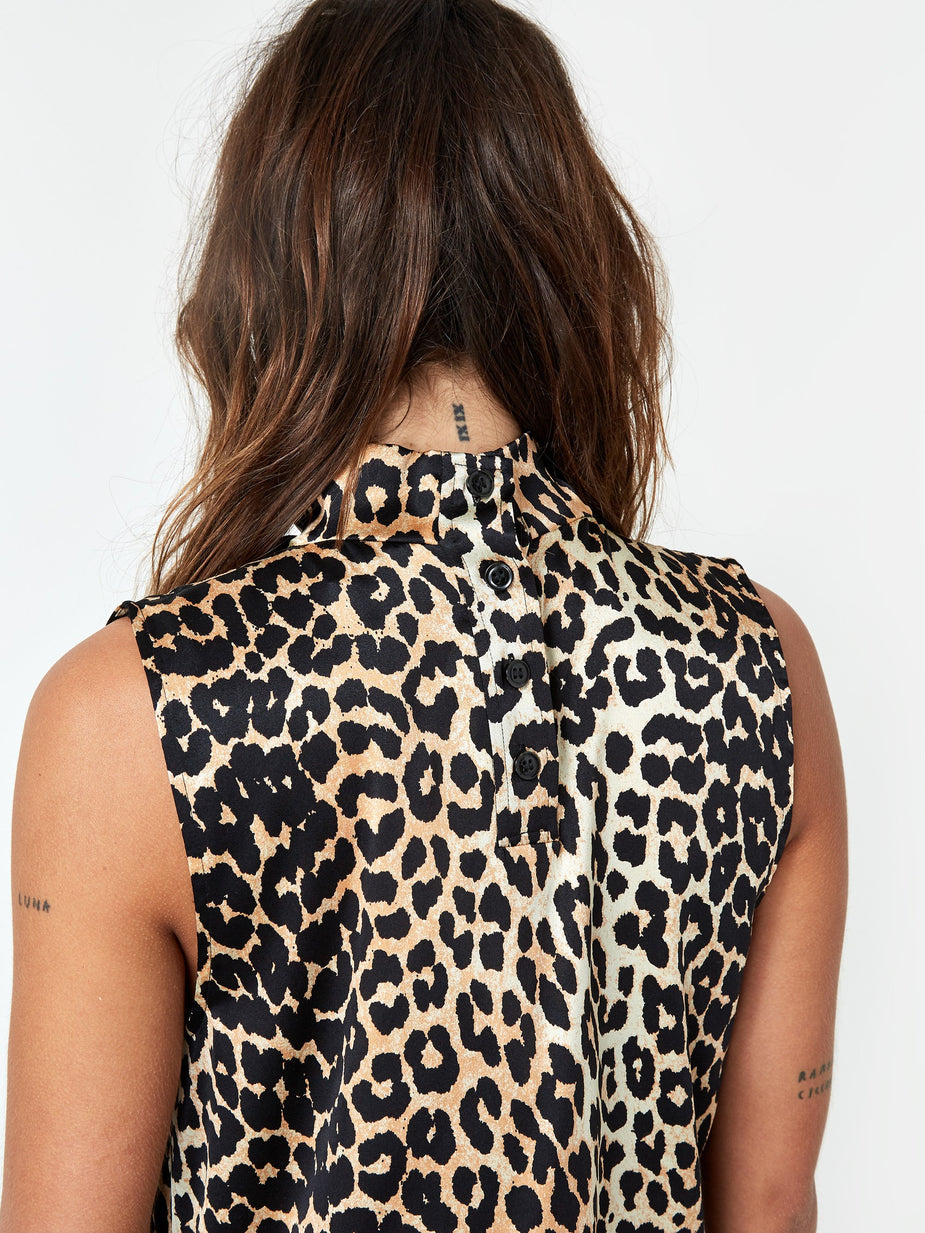 Ganni Ganni Silk Stretch Satin Top - Leopard - Animal Print