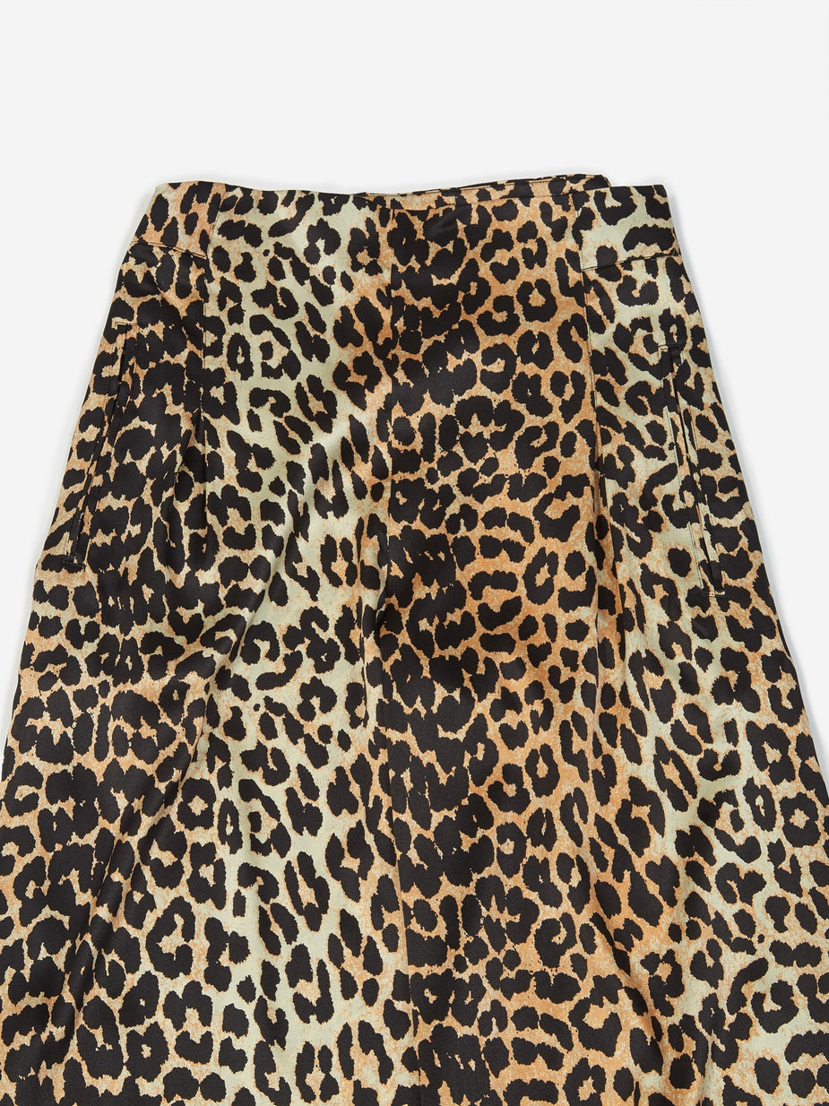 Ganni Ganni Silk Stretch Satin Trouser - Leopard - Animal Print