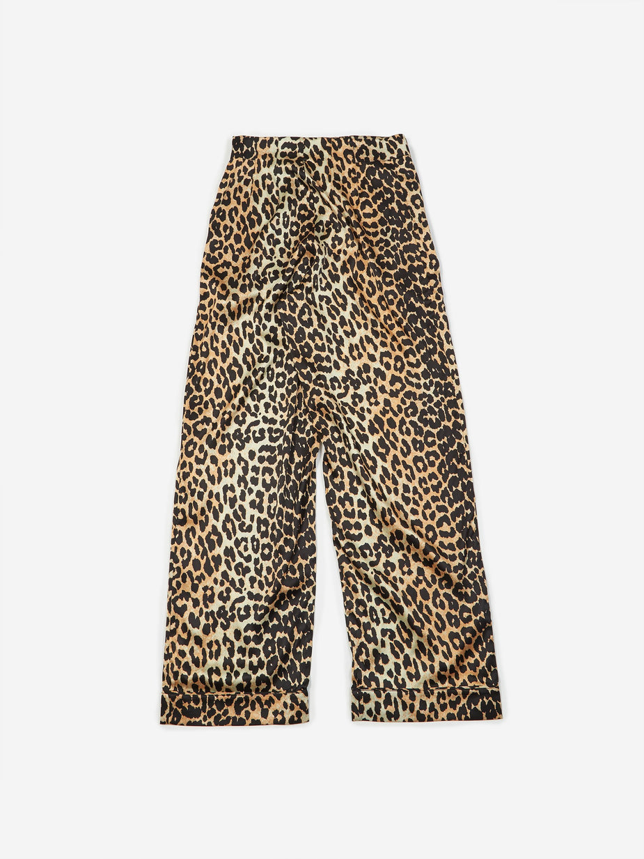 Ganni Ganni Silk Stretch Satin Trouser - Leopard - Animal Print