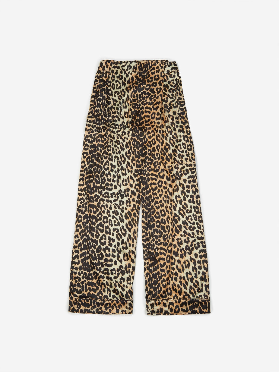 Ganni Ganni Silk Stretch Satin Trouser - Leopard - Animal Print