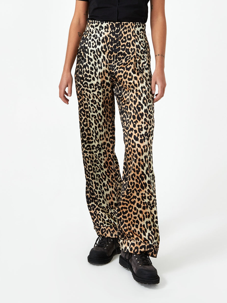 Ganni Ganni Silk Stretch Satin Trouser - Leopard - Animal Print