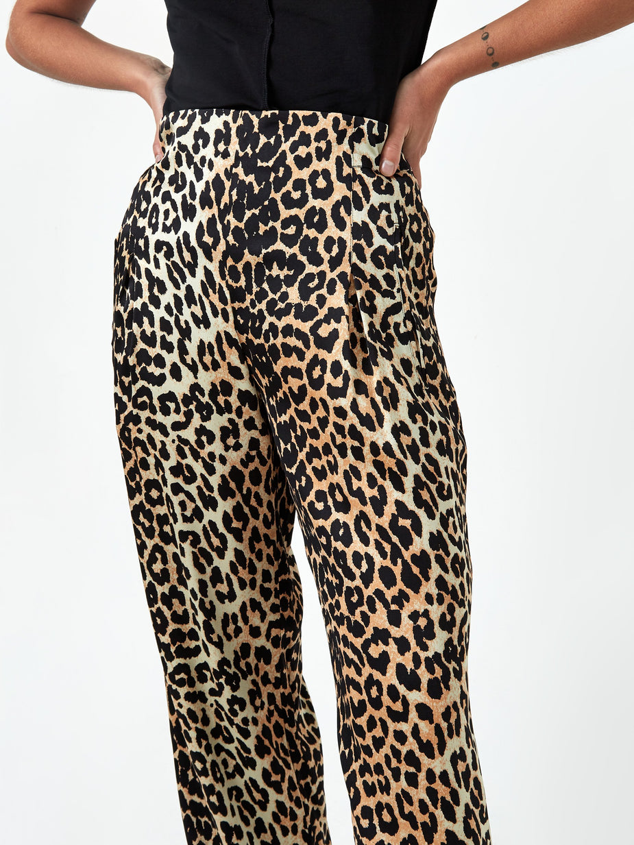 Ganni Ganni Silk Stretch Satin Trouser - Leopard - Animal Print