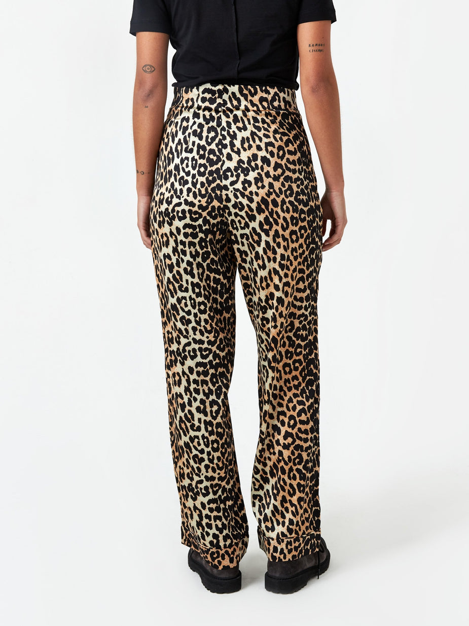 Ganni Ganni Silk Stretch Satin Trouser - Leopard - Animal Print