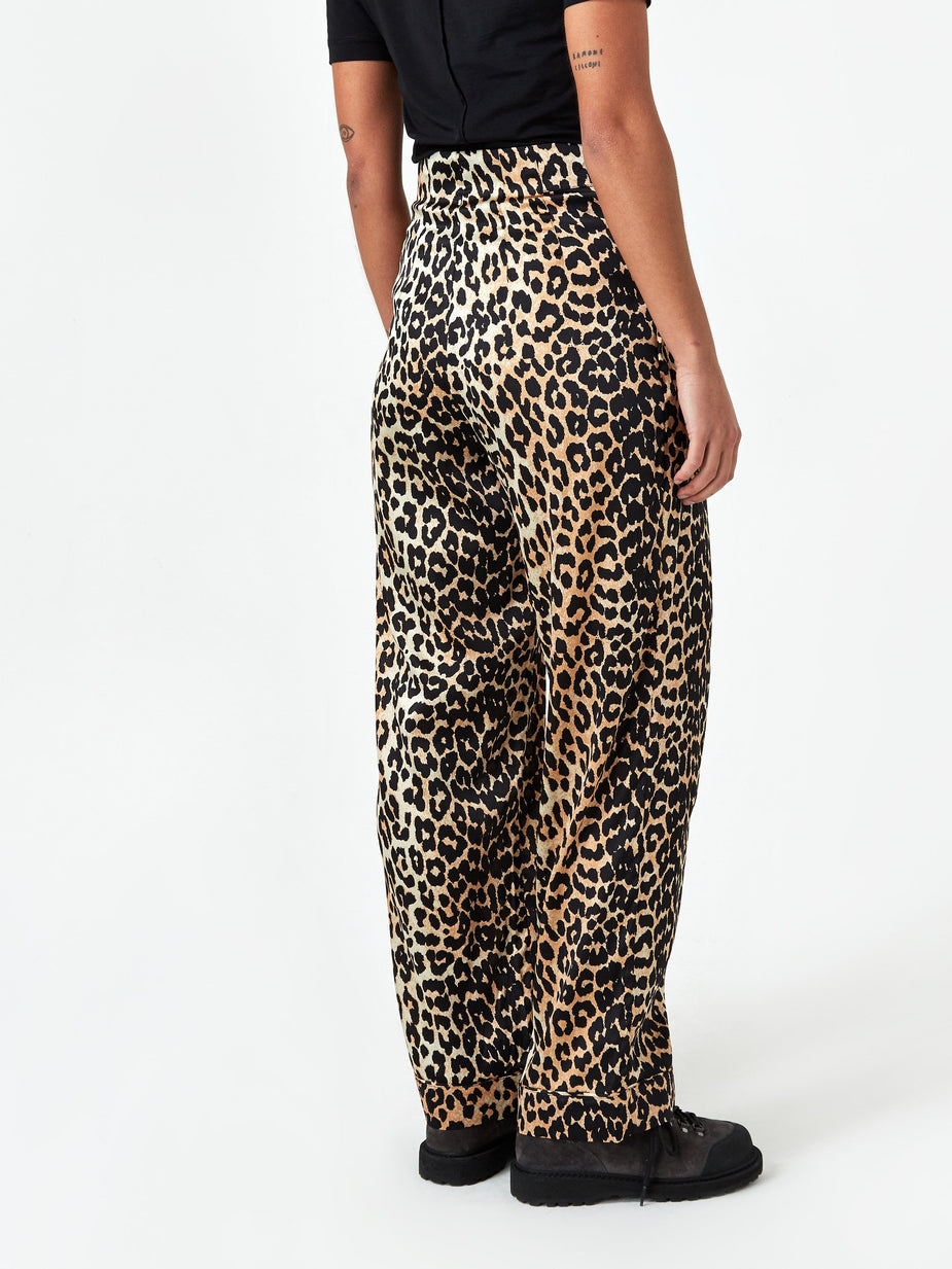 Ganni Ganni Silk Stretch Satin Trouser - Leopard - Animal Print