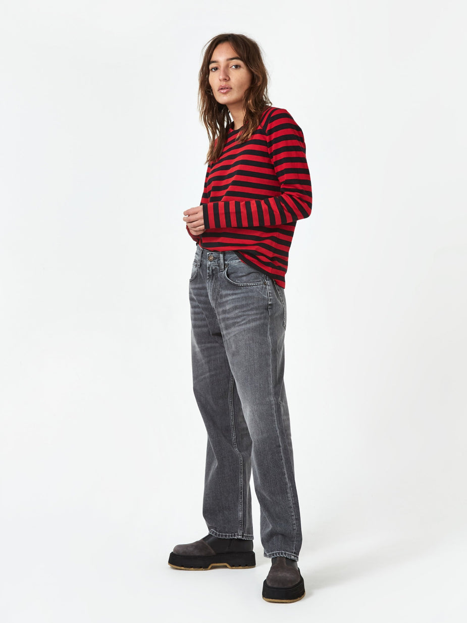 Ganni Ganni Striped Cotton Jersey Longsleeve T-shirt - Red/Black - Red