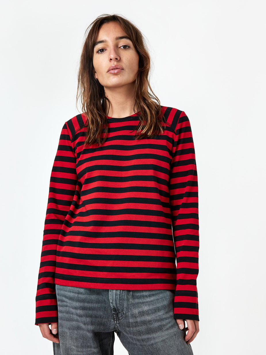 Ganni Ganni Striped Cotton Jersey Longsleeve T-shirt - Red/Black - Red