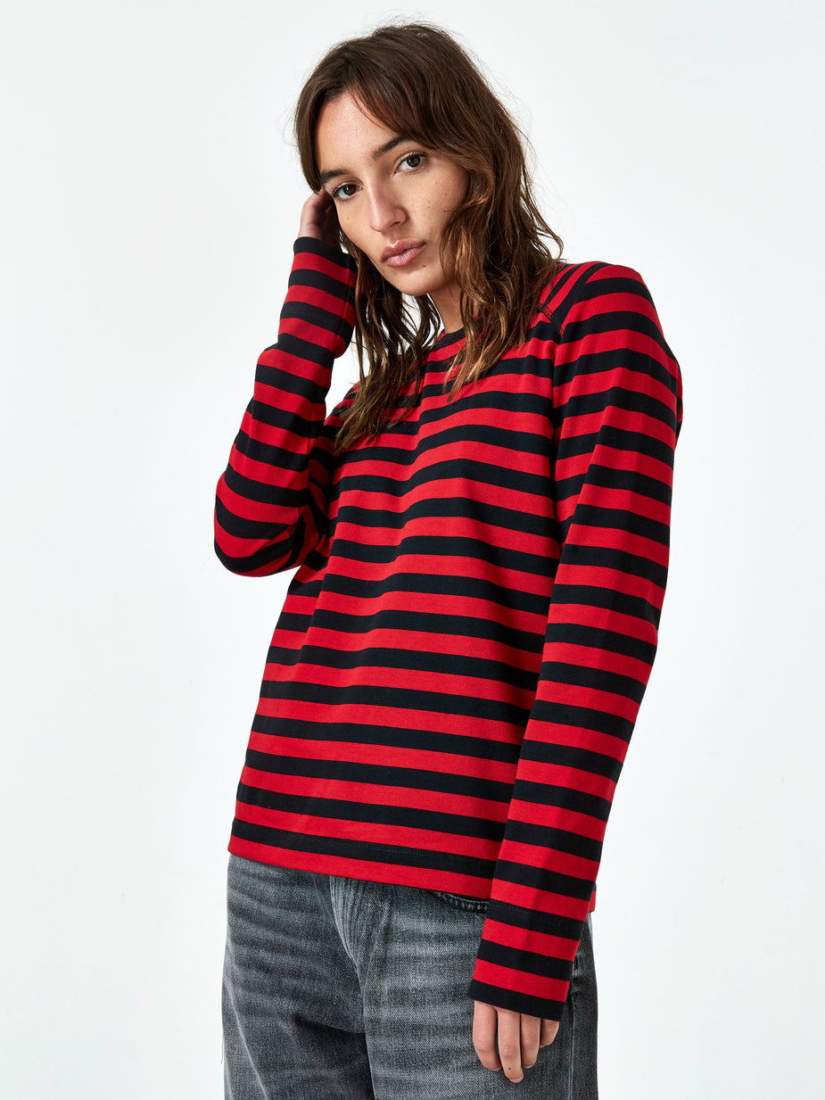 Ganni Ganni Striped Cotton Jersey Longsleeve T-shirt - Red/Black - Red
