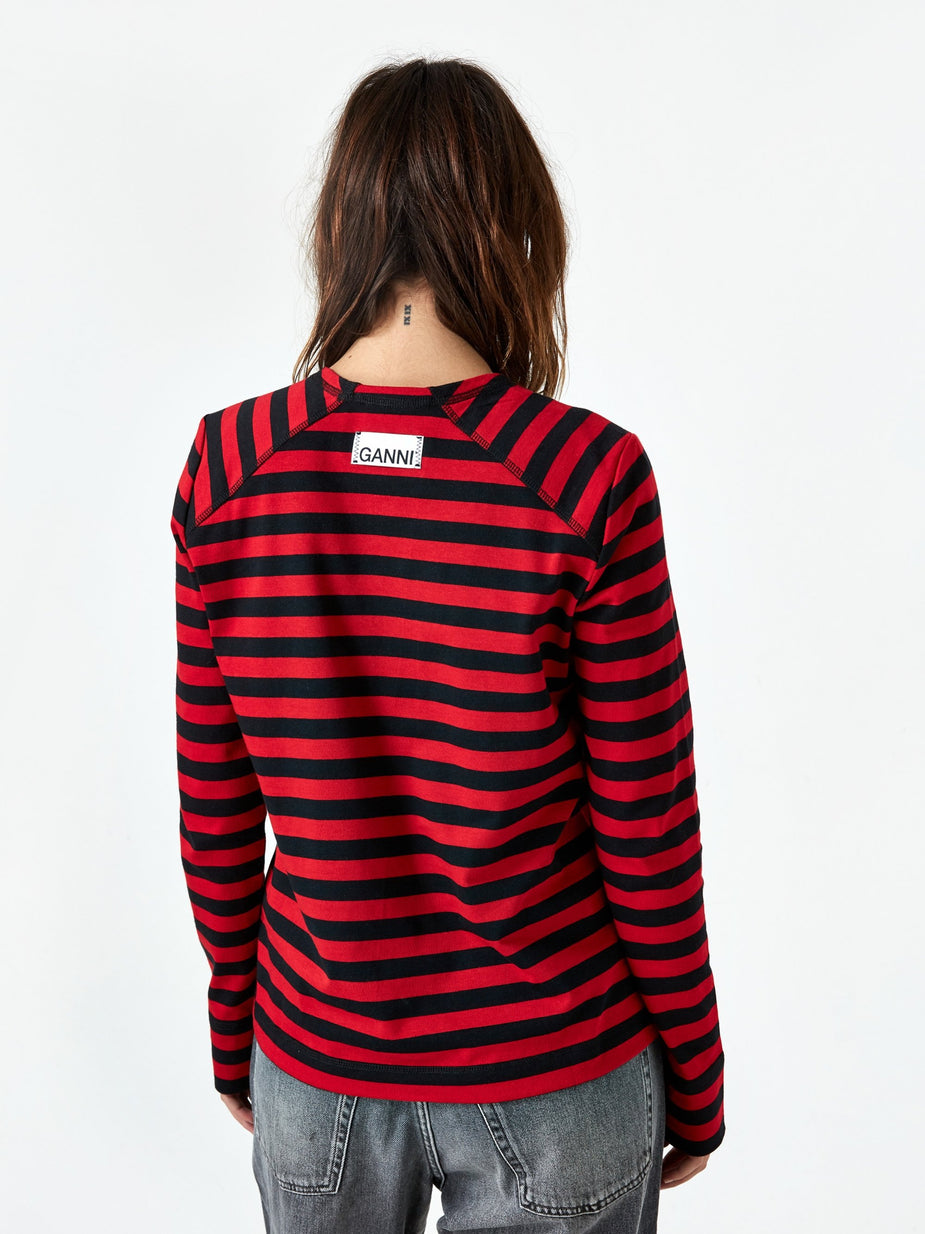 Ganni Ganni Striped Cotton Jersey Longsleeve T-shirt - Red/Black - Red