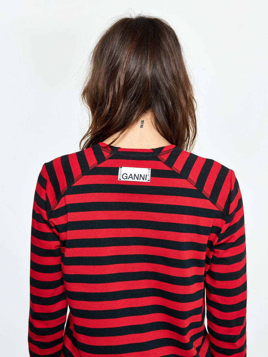 Ganni Ganni Striped Cotton Jersey Longsleeve T-shirt - Red/Black - Red