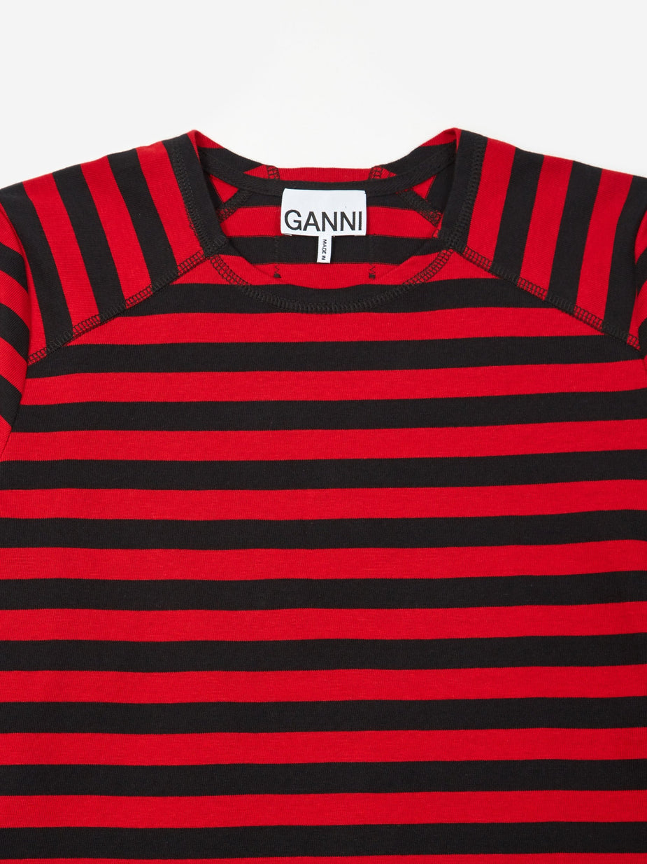 Ganni Ganni Striped Cotton Jersey Longsleeve T-shirt - Red/Black - Red