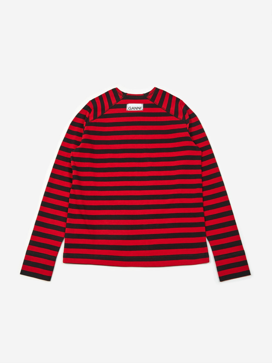 Ganni Ganni Striped Cotton Jersey Longsleeve T-shirt - Red/Black - Red