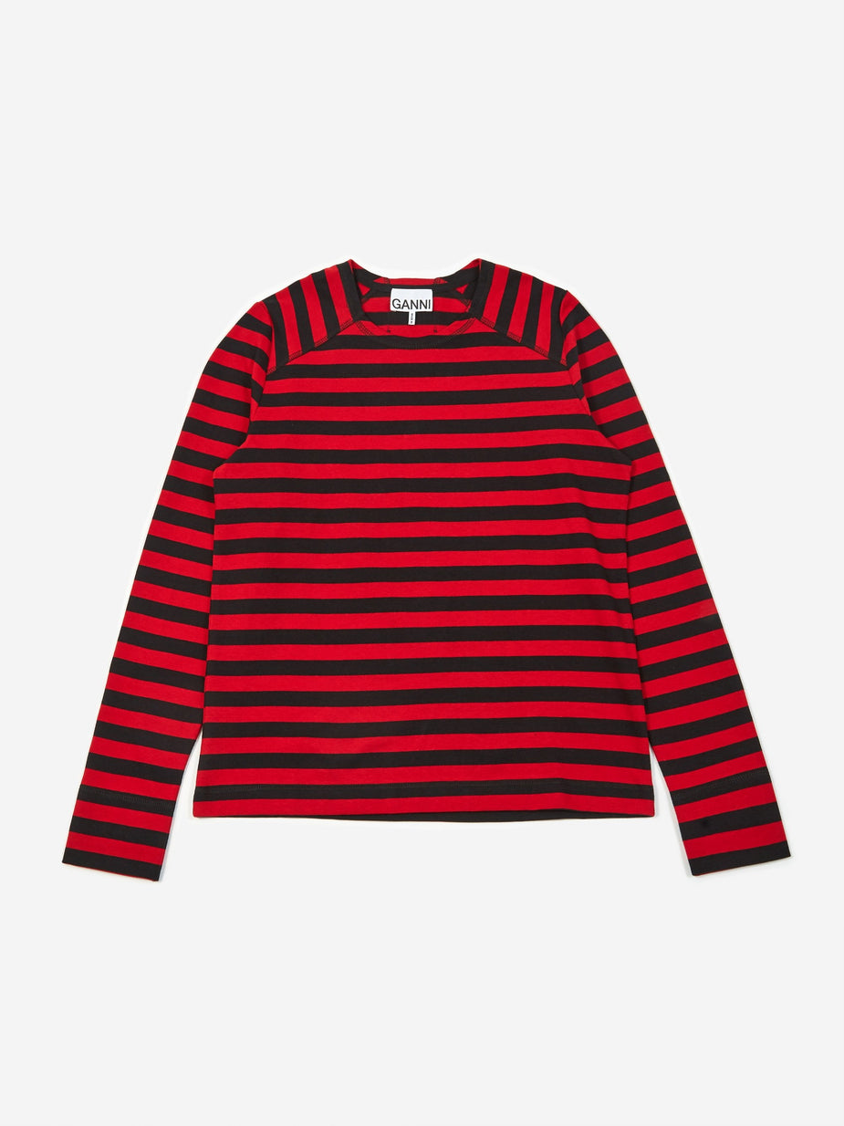 Ganni Ganni Striped Cotton Jersey Longsleeve T-shirt - Red/Black - Red