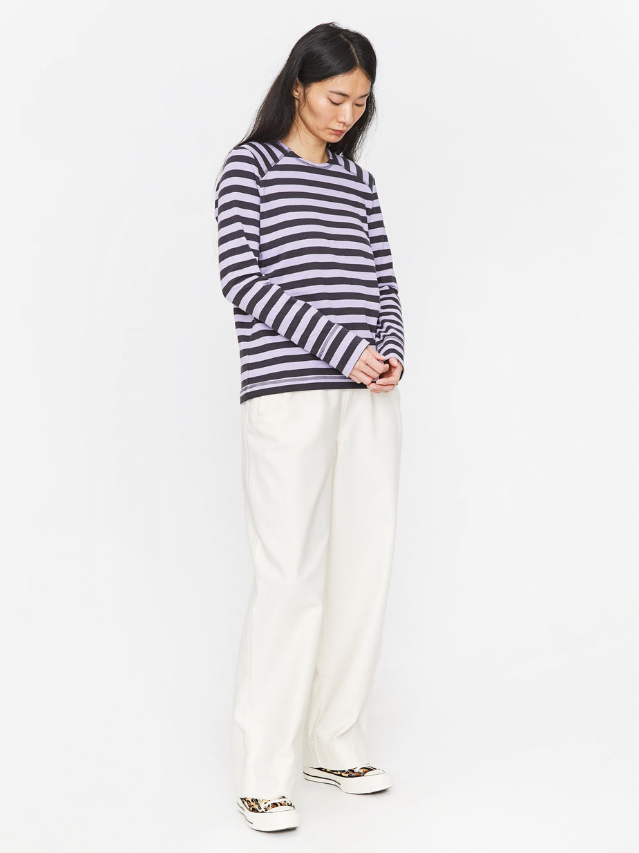 Ganni Ganni Striped Cotton Longsleeve Top - Violet Tulip - Purple