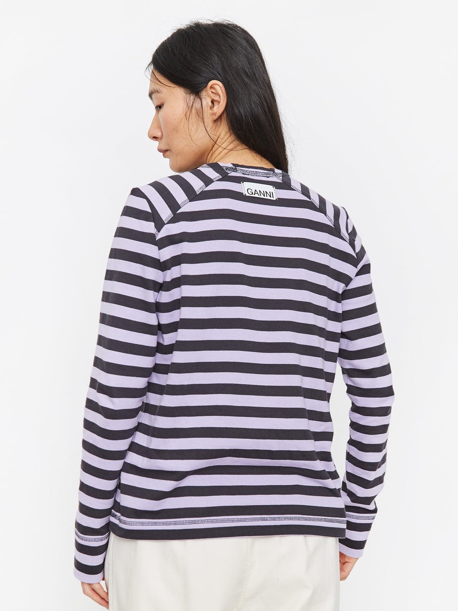 Ganni Ganni Striped Cotton Longsleeve Top - Violet Tulip - Purple
