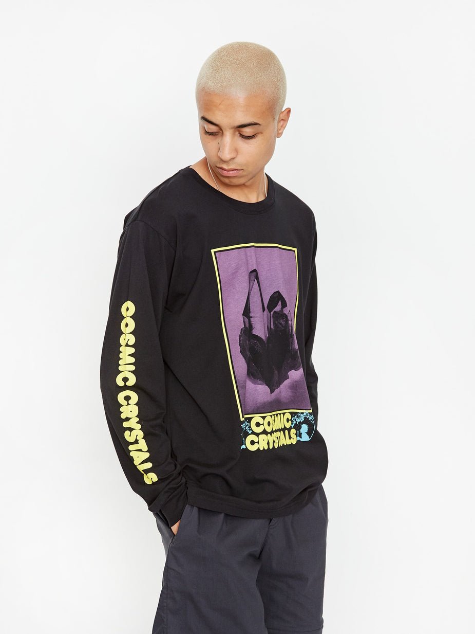 Good Morning Tapes Good Morning Tapes Cosmic Crystals Longsleeve T-Shirt - Washed Black - Black