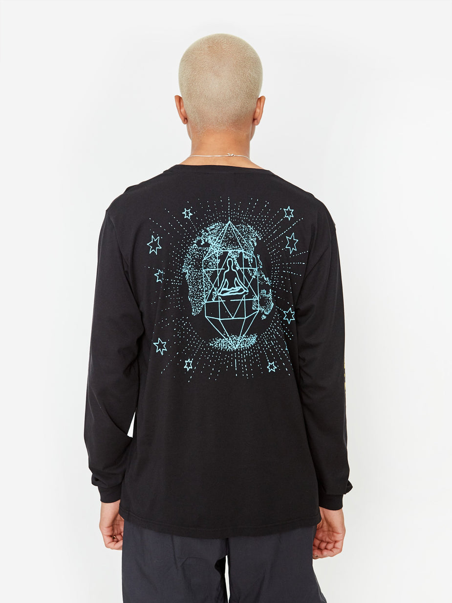 Good Morning Tapes Good Morning Tapes Cosmic Crystals Longsleeve T-Shirt - Washed Black - Black