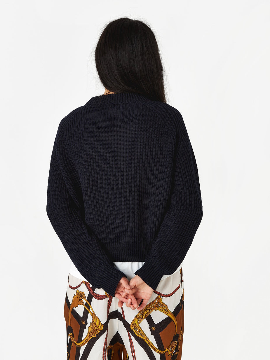 JUD JUD Little Town Half Cardigan Sweater - Navy - Blue