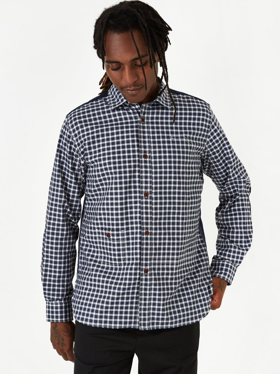 Junya Watanabe Man Junya Watanabe MAN Cotton Flannel Oxford Shirt - Navy/Grey - Grey