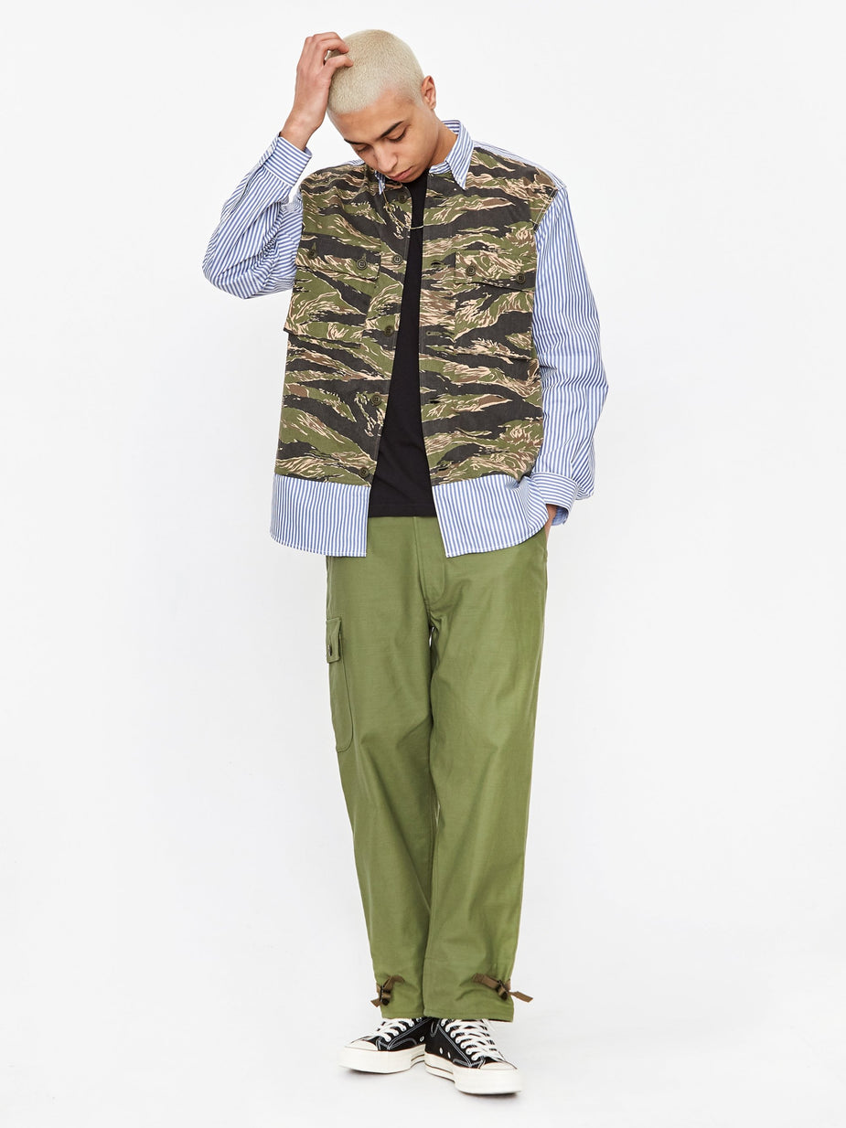 Junya Watanabe Man Junya Watanabe MAN Chino Print Dobby Stripe Shirt - Khaki/White/Blue - Blue