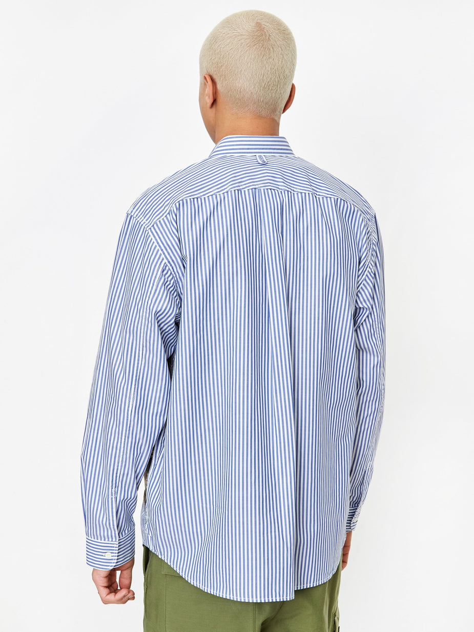 Junya Watanabe Man Junya Watanabe MAN Chino Print Dobby Stripe Shirt - Khaki/White/Blue - Blue