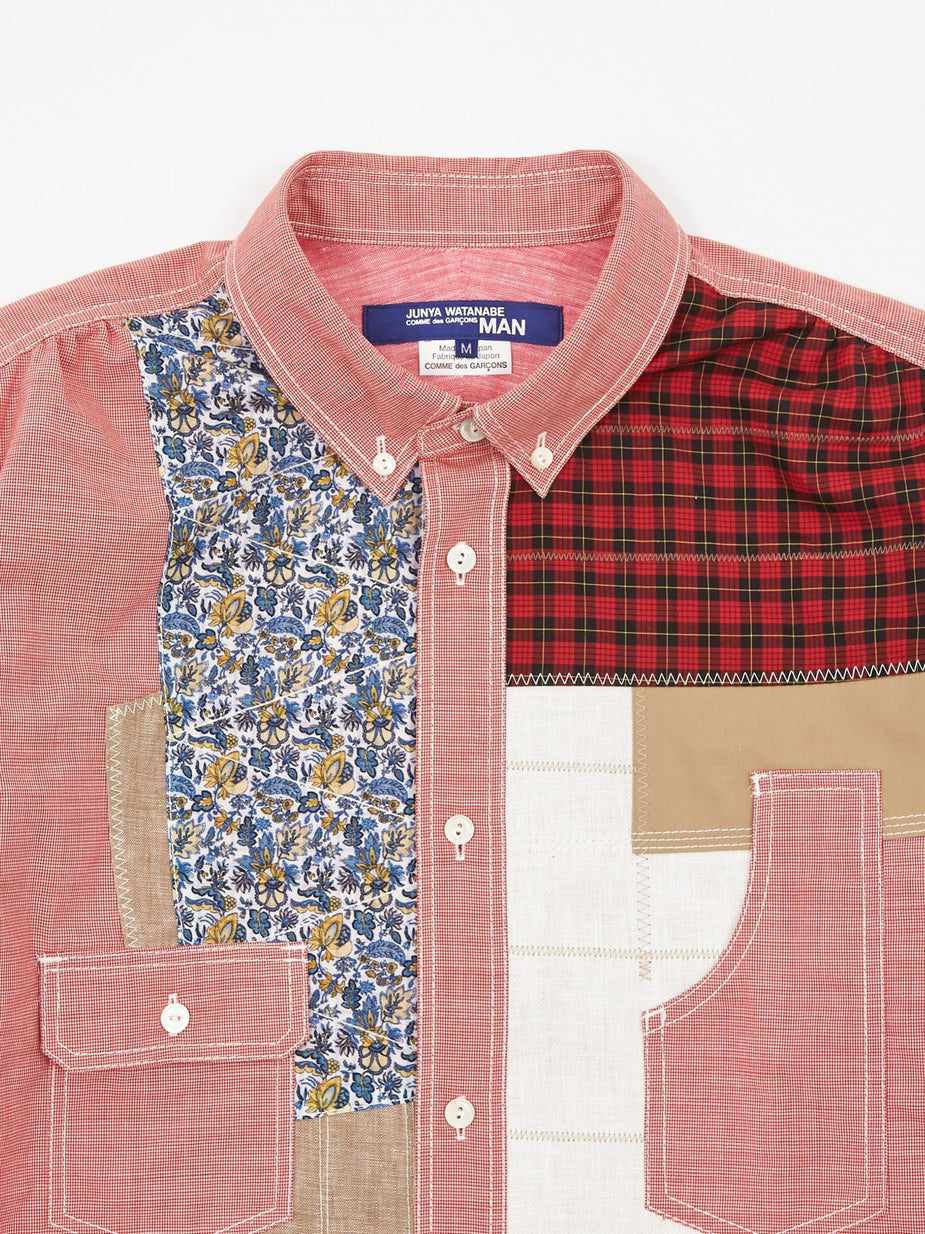 Junya Watanabe Man Junya Watanabe MAN Cotton Check Fabric Mix Shirt - Red/White/Multi - Red