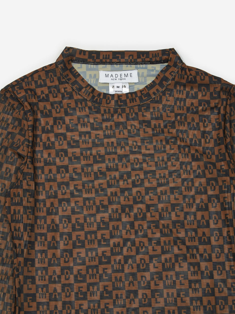 MadeMe MadeMe Checkered Logo Mesh Longsleeve Top - Brown - Brown