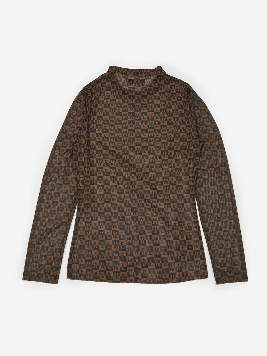 MadeMe MadeMe Checkered Logo Mesh Longsleeve Top - Brown - Brown