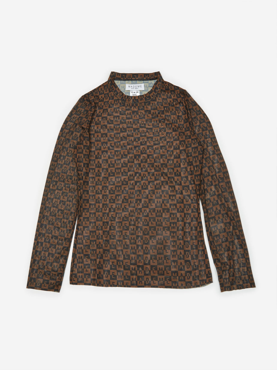 MadeMe MadeMe Checkered Logo Mesh Longsleeve Top - Brown - Brown