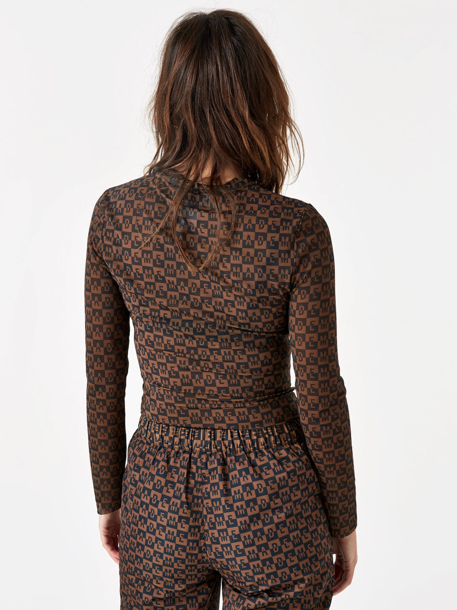 MadeMe MadeMe Checkered Logo Mesh Longsleeve Top - Brown - Brown