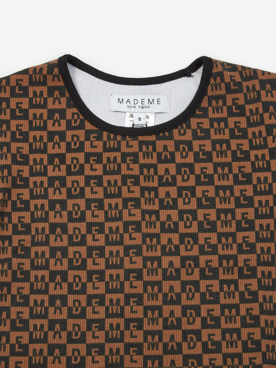 MadeMe MadeMe Checkered Logo Rib T-Shirt - Brown - Brown