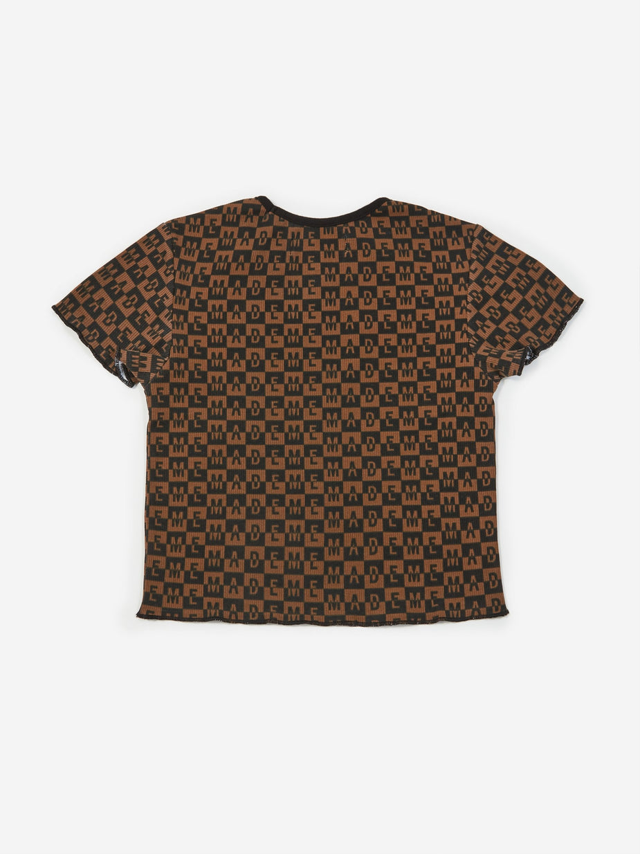 MadeMe MadeMe Checkered Logo Rib T-Shirt - Brown - Brown