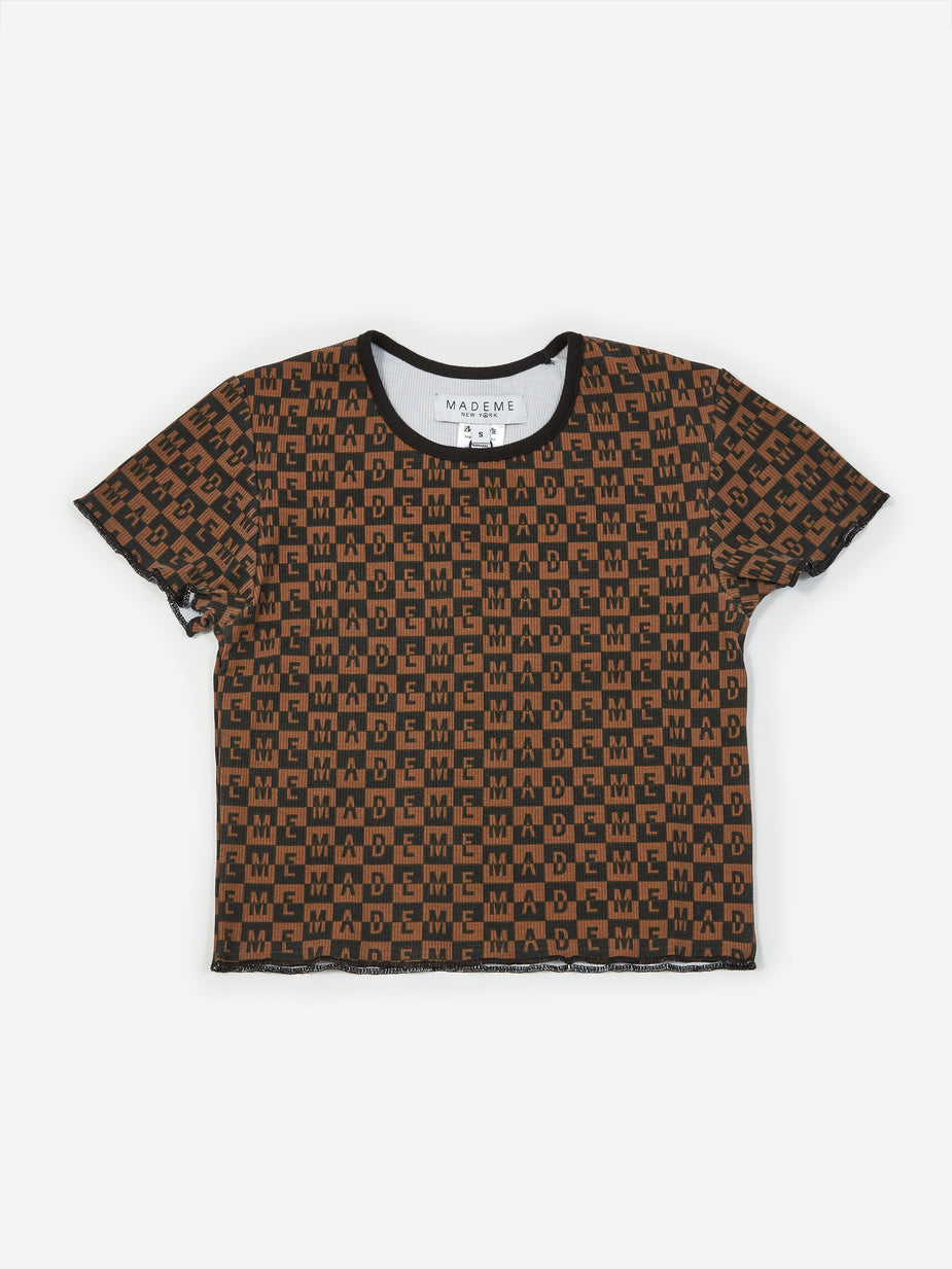 MadeMe MadeMe Checkered Logo Rib T-Shirt - Brown - Brown